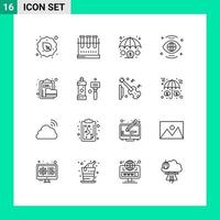 Set of 16 Modern UI Icons Symbols Signs for vision search lab glassware global investment Editable Vector Design Elements