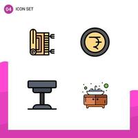 4 Creative Icons Modern Signs and Symbols of carpet desk pray finance interior Editable Vector Design Elements