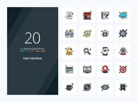 20 User Interface line Filled icon for presentation vector