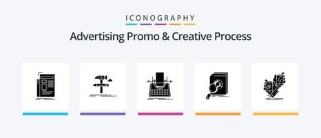 Advertising Promo And Creative Process Glyph 5 Icon Pack Including financial. analysis. tool. writer. story. Creative Icons Design vector