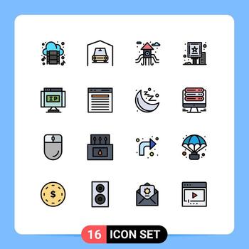 Editable Vector Line Pack of 16 Simple Flat Color Filled Lines of pointer ip life internet billboard Editable Creative Vector Design Elements