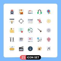 Modern Set of 25 Flat Colors Pictograph of location headphone course support communications Editable Vector Design Elements