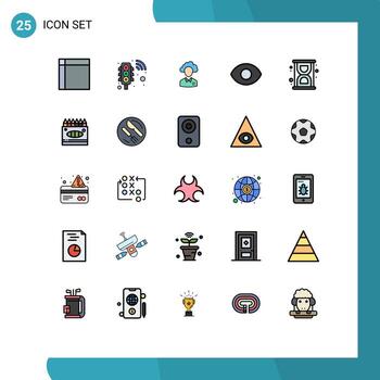 User Interface Pack of 25 Basic Filled line Flat Colors of view resource traffic signal people management Editable Vector Design Elements