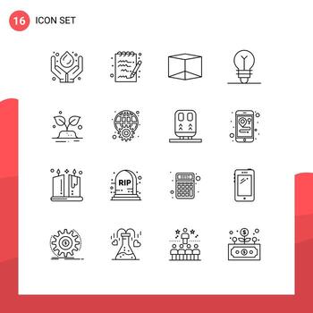 User Interface Pack of 16 Basic Outlines of save trees box green idea Editable Vector Design Elements