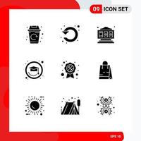 9 Thematic Vector Solid Glyphs and Editable Symbols of recognition badge award badge up graduation cap education Editable Vector Design Elements