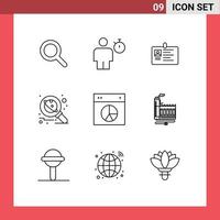 Modern Set of 9 Outlines and symbols such as research astronomy card pass id card Editable Vector Design Elements