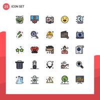 25 User Interface Filled line Flat Color Pack of modern Signs and Symbols of flask happy design smile chat Editable Vector Design Elements