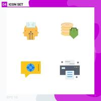 Pack of 4 creative Flat Icons of mind world man security service Editable Vector Design Elements