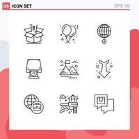 9 User Interface Outline Pack of modern Signs and Symbols of data storage dvd celebration croos globe Editable Vector Design Elements