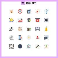 User Interface Pack of 25 Basic Flat Colors of computer connection target love gift Editable Vector Design Elements