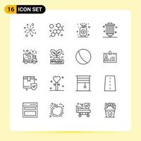 Pack of 16 creative Outlines of pencil design molecule coding gas Editable Vector Design Elements