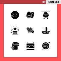 Set of 9 Commercial Solid Glyphs pack for connections star transport like favorite Editable Vector Design Elements