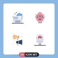 paquete de 4 signos y símbolos de iconos planos modernos para medios de impresión web, como elementos de diseño de vectores editables de pollo de altavoz de bañera medidor feliz