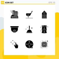 Modern Set of 9 Solid Glyphs Pictograph of planning camera golf label environment Editable Vector Design Elements