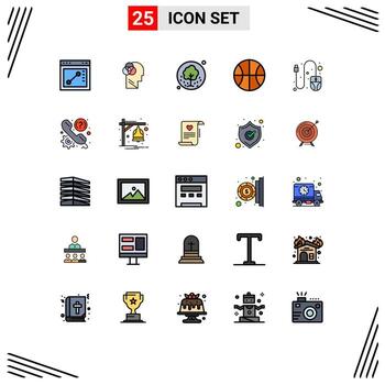 conjunto de 25 paquetes de colores planos de línea rellena comercial para elementos de diseño vectorial editables básicos web de semillas de computadora de desplazamiento vector