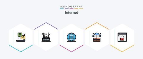 Internet 25 FilledLine icon pack including browser. network. wireless. hosting. world vector