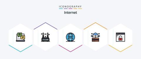 Paquete de íconos de línea completa de Internet 25 que incluye navegador. red. inalámbrico. hospedaje mundo vector