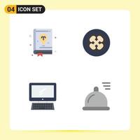 Set of 4 Commercial Flat Icons pack for book computer learning food device Editable Vector Design Elements