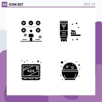 Group of 4 Solid Glyphs Signs and Symbols for checklist error user environment website Editable Vector Design Elements