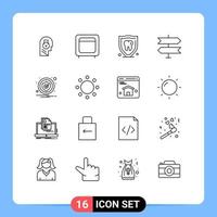 Outline Pack of 16 Universal Symbols of alert location money direction security Editable Vector Design Elements