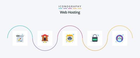 Paquete de 5 iconos planos de alojamiento web que incluye Internet. web. robot de internet planeta. Internet vector