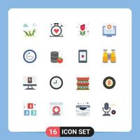 conjunto de pictogramas de 16 colores planos simples de pantalla de actualización documento de configuración de flores paquete editable de elementos de diseño de vectores creativos