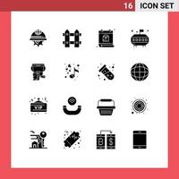 Set of 16 Vector Solid Glyphs on Grid for bucket ufo nature space package Editable Vector Design Elements