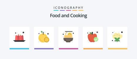 paquete de iconos de 5 alimentos planos que incluye. vegetal. espaguetis. alimento. comida sana. diseño de iconos creativos vector