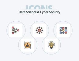 Data Science And Cyber Security Line Filled Icon Pack 5 Icon Design. monitor. data scince. globe. clock. measure vector