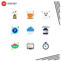 9 User Interface Flat Color Pack of modern Signs and Symbols of weather drop festival cloud help Editable Vector Design Elements