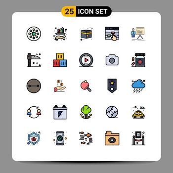 Set of 25 Modern UI Icons Symbols Signs for web finger marketing click muslim Editable Vector Design Elements