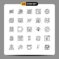 Modern Set of 25 Lines Pictograph of global search report internet lens aperture Editable Vector Design Elements