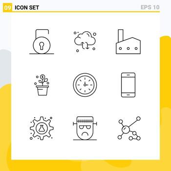 9 Universal Outlines Set for Web and Mobile Applications pot money reload growing industry Editable Vector Design Elements