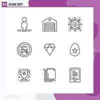 Set of 9 Vector Outlines on Grid for asch off external no car Editable Vector Design Elements