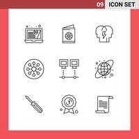 Outline Pack of 9 Universal Symbols of connection laboratory in chemistry biology Editable Vector Design Elements