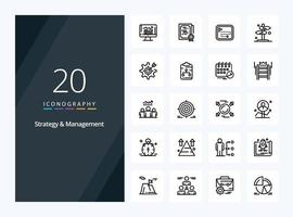 20 Strategy And Management Outline icon for presentation vector