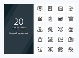 20 Strategy And Management Outline icon for presentation vector