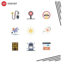 Mobile Interface Flat Color Set of 9 Pictograms of sun paper building notification letter Editable Vector Design Elements