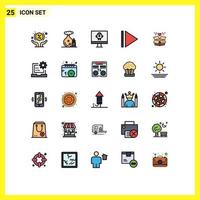 conjunto de color plano de línea llena de interfaz móvil de 25 pictogramas de codificación sorpresa entrega de computadora regalo elementos de diseño vectorial editables vector