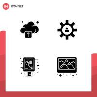 Set of 4 Commercial Solid Glyphs pack for cloud phone gear support frame Editable Vector Design Elements