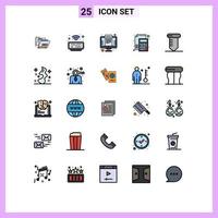 Group of 25 Modern Filled line Flat Colors Set for paper file computer calculator online Editable Vector Design Elements
