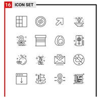 Pack of 16 Modern Outlines Signs and Symbols for Web Print Media such as women day eight up oil lamp flame Editable Vector Design Elements