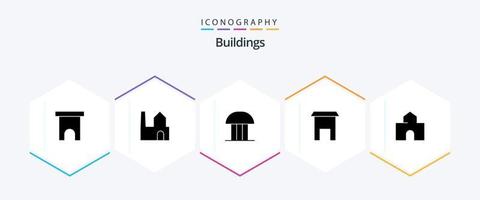 Buildings 25 Glyph icon pack including shop. institute building. industry. building. court of law vector