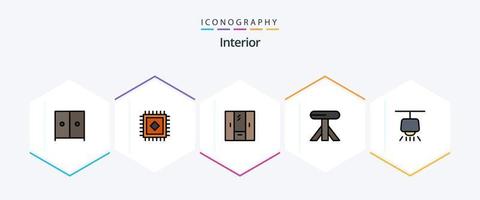 paquete de íconos interiores de 25 líneas completas que incluye . ligero. interior. lámpara. mesa vector