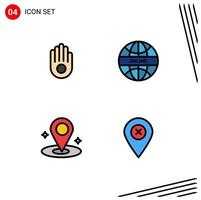 conjunto de 4 iconos modernos de la interfaz de usuario símbolos signos para el lugar del gesto mapa del mundo global elementos de diseño vectorial editables vector