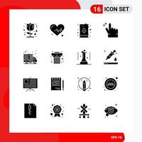 Pack of 16 creative Solid Glyphs of transfer internet electric zoom gesture Editable Vector Design Elements