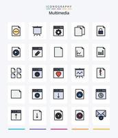 paquete de iconos multimedia creativos de 25 líneas como archivo. cerrar. preferencias expediente. expediente vector