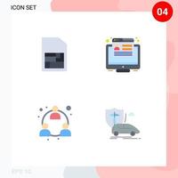 Set of 4 Commercial Flat Icons pack for mobile sim mlm conversion web car Editable Vector Design Elements