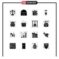 16 User Interface Solid Glyph Pack of modern Signs and Symbols of lotus bucket free tool crash Editable Vector Design Elements