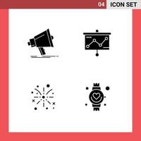 Modern Set of 4 Solid Glyphs and symbols such as bullhorn fire work media presentation easter Editable Vector Design Elements